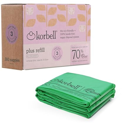 Korbell Nappy Bin Refill Liners, Pack of 3, For Eco BIn Range (Plus 26L Pack of 3)