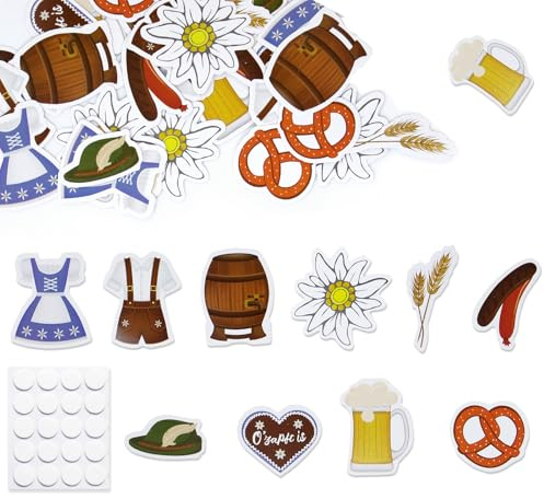 BMGRKYQX Oktoberfest Deko 50 Stück Oktoberfest Streudeko Papier 10 Stil Tischdeko aus Papier Konfetti Bayern Streuteile Edelweiss Brezel Dirndl Bierfass Weizen,Tischdekoration für Oktoberfest Bierfest