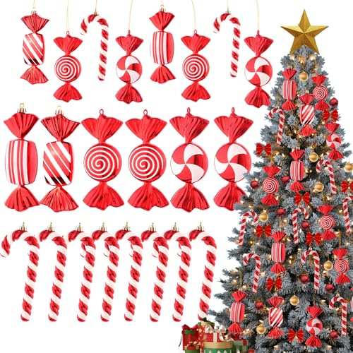 Lanpn 14 Pz 16.5cm Bastoncini di Zucchero Natalizi Addobbi, Grandi Caramelle Decorazioni Albero di Natale, Gigante Xmas Candy Cane Ornamenti Glitter, Palle Natalizie Appendere per Casa Terrazza, Rosso