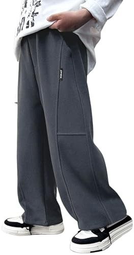 Pantalons de jogging pour enfants - Survêtements amples à jambes larges - Pantalons de sport pour l'école, la course à pied - Avec poches - Pour adolescents garçons et filles - En coton uni
