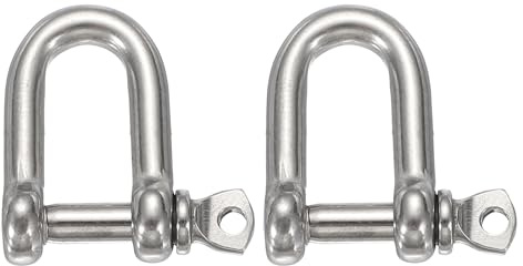 sourcing map 2 grilletes de arco de acero inoxidable, 1/10 pulgadas (2,2 mm) en forma de D, grilletes de tornillo grandes para barco, velero, cadena, cierre de aparejo, joyería de paracaídas, aparejos