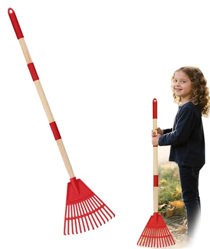 Rastrello da giardino per bambini con manico rimovibile a 3 sezioni, rastrello per foglie per bambini con testa in plastica, strumenti da giardinaggio sicuri per bambini all'aperto in giardino (1