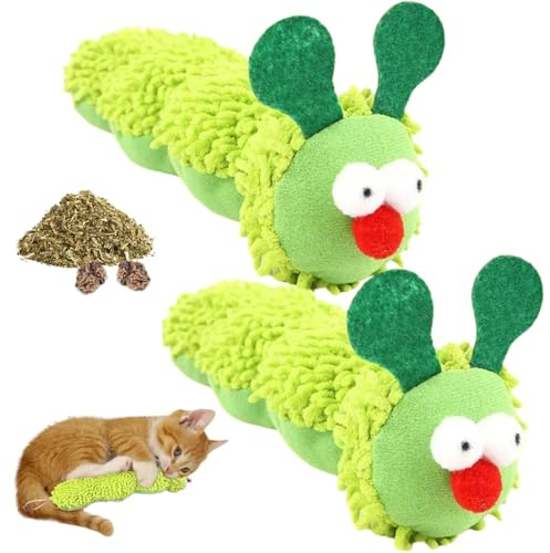 2 Pièces Peluche pour Chat, Jouet à Chat Forme de Chenille, Jouet Herbe à Chat, Jouet Chat Interactif, Menthe à Chat, Peluche Jouet à Chat, Résistant aux Griffes et aux Morsures (23×6,5×5 cm)
