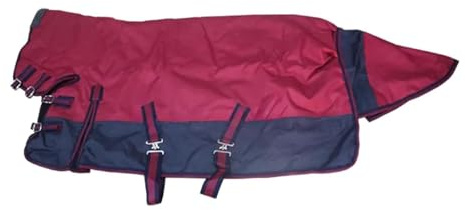 Sharplace Coperta Invernale per Cavalli, Impermeabile, Calda e Traspirante, 600D, con copricollo, Abbigliamento equestre, Protezione equina, Burgundy Navy Blue L