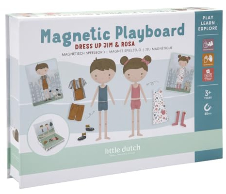 Little Dutch Magnet Spielbox - Magnetisches Lernspiel - Entwicklung der Feinmotorik und Vorstellungskraft - für Kleinkinder ab 3 Jahren - Dress Up Jim & Rosa