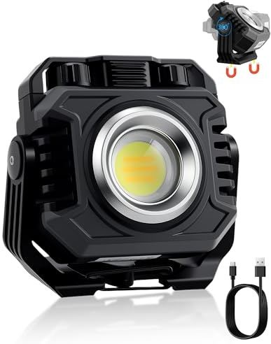 eSynic 1 Stück LED Arbeitsleuchte Strahler 4400mAh Akku Dual-Lichtmodi Magnetfuß 360° Drehbarer Ständer 2700-8000K Stufenlose Einstellung IP65 Wasserdicht Ideal für Garage, Werkstatt und Camping