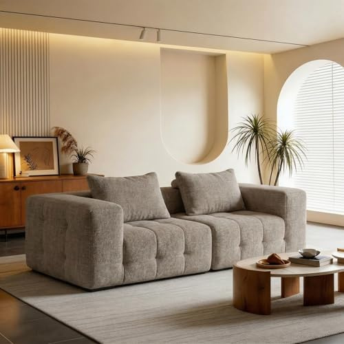 HomeMiYN 2er Boneless Sofa, Modular Sofa aus Chenille, Ohne Montage | Cloud Couch, Komprimiertes Sofa, hochelastisch, frei kombinierbares Wohnzimmer Sofa bis 240 kg, Khaki
