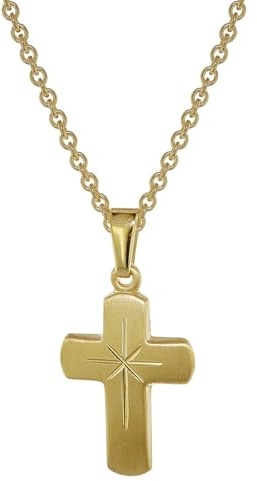 trendor Kreuz für Kinder Gold 333 mit goldplattierter Silberkette 48610 | Kinder-Schmuck, Kreuzanhänger aus Echtgold für Jungen und Mädchen, Geschenkidee,