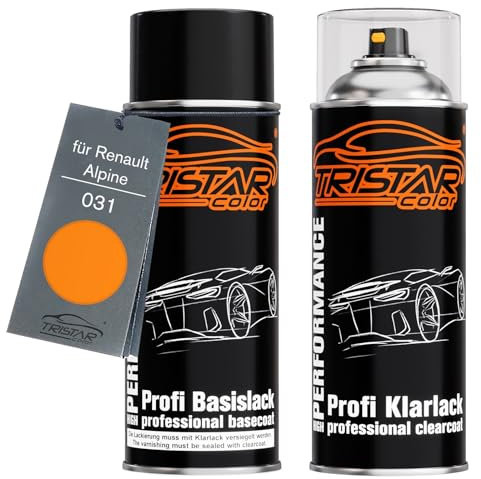 TRISTARcolor Autolack Spraydosen Set für Renault/Alpine 031 Orange/Oranje Basislack Klarlack Sprühdose 400ml