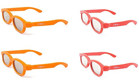 Ultra 2 Red 2 Orange Childrens Passive 3D Glasses Kids for Use with all Passive TVs Cinema Projectors and RealD Films Movies Circular Polarised 3D Glasses Passive Kids Movies Cinema 3D Glasses