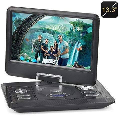 Lettore DVD portatile BW da 13,3 pollici: controller di gioco, telecomando, caricabatteria da auto, schermo girevole, antenna