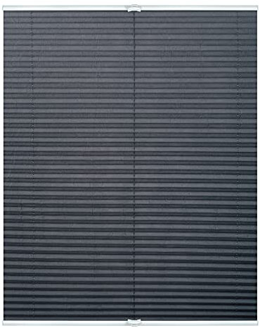 Lichtblick Plissee Klemmfix, ohne Bohren, verspannt, lichtdurchlässig, Blickdicht, Uni, mit eleganter Crushed Optik Grau,100 cm x 130 cm (B x L)