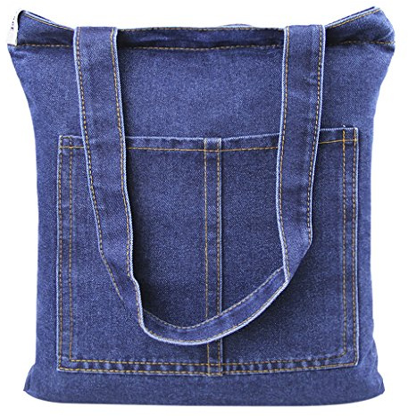 FakeFace Damen Jeans Canvas Leinwand Umhängetasche Messenger Bag Handtasche Schultertasche Tasche Löcher Muster Hellblau & Dunkelblau