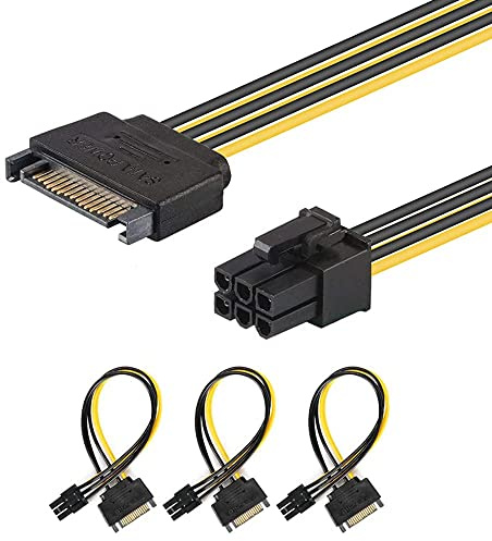 J&D [3er Packung] SATA 15 Pin auf 6 Pin PCI Express (PCIe)-Adapter für Videografikkarte-20cm
