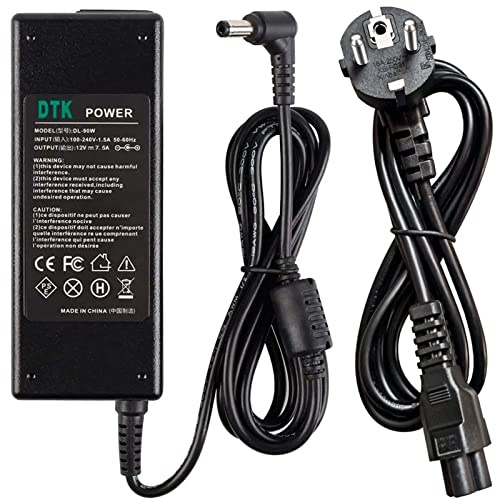 DTK 12V 7.5A 90W Caricabatteria Adattatore Alimentatore per Monitor a Schermo LCD TFT LED TV NAS HD Esterni Pico-PSU Router Hub Switch Connettore:5.5mm X 2.5mm
