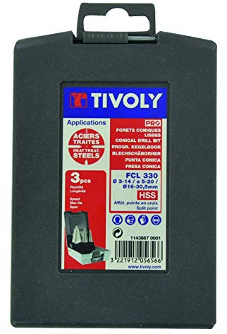 Coffret TIVOLY de 3 forets métaux coniques lisses HSS Ø 3-14/5-20/16-30,5 mm