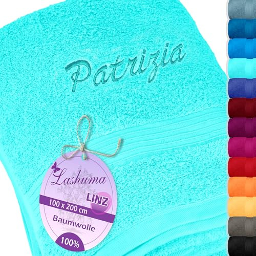 Lashuma Großes Handtuch 100x200 Linz, Saunatuch Türkis, Strandtuch mit Namen Bestickt