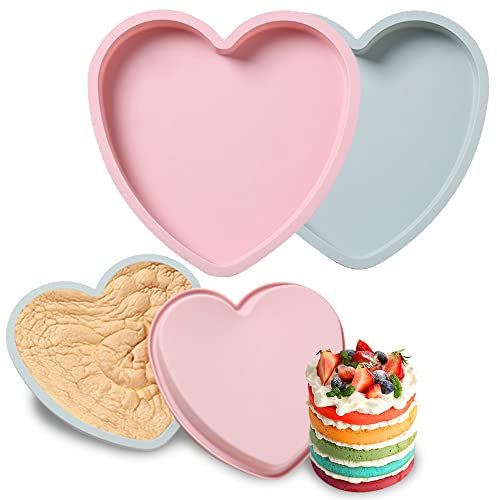 X-BLTU 4 Pcs Heart Shaped Cake Tin for Baking, Silicone Cake Mould Pan, Non-Stick Love Hearts Baking Tray 6 & 8 Inch, Heat Resistant Cheesecake Molds for Muffin Pudding (Random Color)