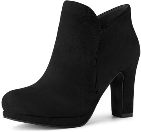 Allegra K Women's Round Toe Chunky Heeled Ankle Heel Boots Black 4 UK/Label Size 6 US