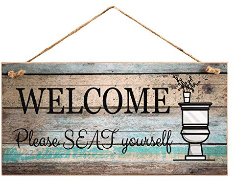 Yankario Funny Wall Décor Sign for Bathroom, Farmhouse Rustic Bathroom Wall Art Pictures Decoration, 12×6 Please Seat Yourself Wood Plaque