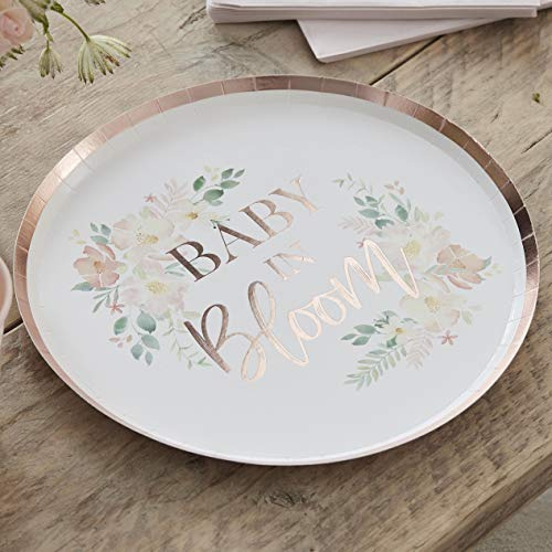 Ginger Ray Lot de 8 assiettes en papier « Baby in Blossom » pour fête prénatale Or rose