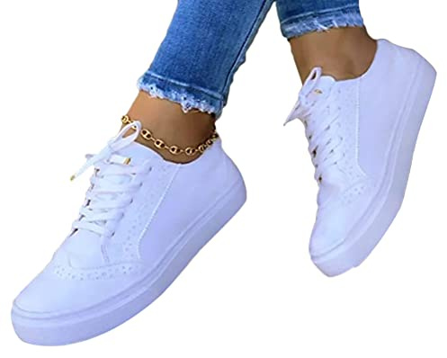Onsoyours Zapatillas Deporte De Corte Bajo para Mujer Zapatos Planos De Lona Zapatos Zapatillas De Verano para Primavera Blanco 37