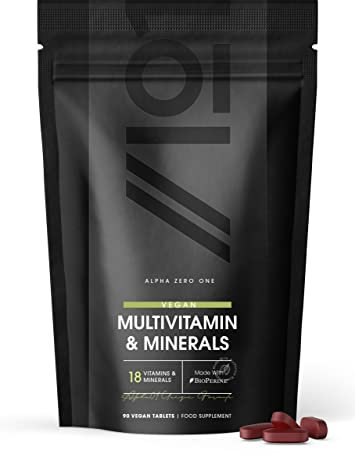 Multivitamins & Minerals for Men and Women – 90 Vegan Tablets – High Strength 18 Essential Vitamins & Minerals with Iron, Vitamin C, B12 & D3 – by Alpha01