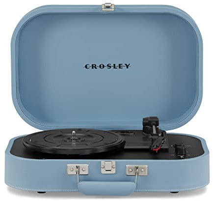 Crosley Discovery Portable Turntable - Bluetooth Record Player, 3-Speed Suitcase Vinyl Player, Home Turntables for Vinyl Records, Built in Stereo Speakers & Bluetooth Receiver, AUX Input, Glacier