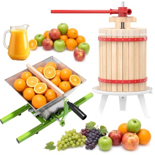 YRHome 18L Obstpresse + 7L Obstmühle Saftpresse Entsafter Fruchtpresse Manuell Maischemühle Traubenmühle Weinpresse Maischepresse Beerenmühle Apfelpresse mit Pressnetz für Fruchtsäfte Beeren