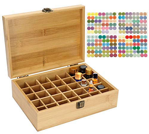 JasCherry Caja de Aceite Esencial, Contenedor de Fragancia de Madera para 35 Botellas de Aceite Esencial o Fragancia de 5 ml o 10 ml - Mantenga sus Aceites Seguros y Ahorre Espacio