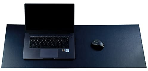 DELMON VARONE - XXL Schreibtischunterlage 100x40 cm aus veganem Kunstleder für Büro & Home Office blau - Mauspad Schreibunterlage extra lang - Schreibtisch-Unterlage ideal auch als Mousepad