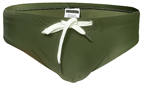 YUFEIDA Men's Swimwear Briefs Swimming Bikinis Drawstring Low Rise Sexy Swim Briefs Swimsuits Removable Sponge Quick Dry Army Green