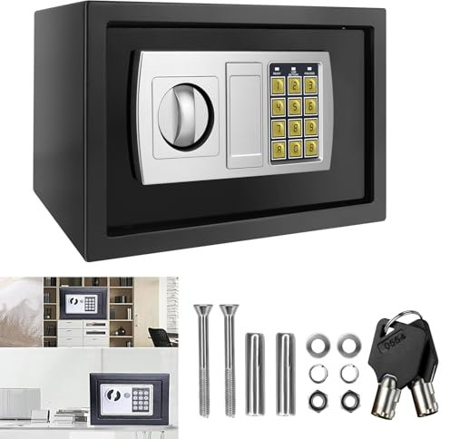 Tresor - Tresor Klein 31x20x20cm - Safe Tresor Feuerfest mit Zahlenschloss & 2×Notschlüssel - Digitaler Elektronischer Safe mit Doppelstahlbolzen - Minisafe Stahlsafe Schwarz Möbeltreso Wandtresor