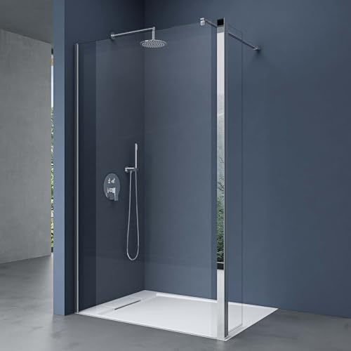 doporro Paroi de Douche à l'Italienne Transparent 70cm Verre Trempé 10mm | Pare-douche en Verre de Sécurité, Paroi 70x200cm, Partie Latérale 30cm, Stabilisateur Rectangulaire, Bremen02K-Plus