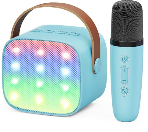 Ankuka Micro Karaoke Enfant sans Fil avec 1 Micro, Portable Karaoké Bluetooth avec Magique Voix Change et LED Lumière Qualité Sonore HiFi Mini Microphone Karaoké Complet pour Enfant Adulte Fille Bleu