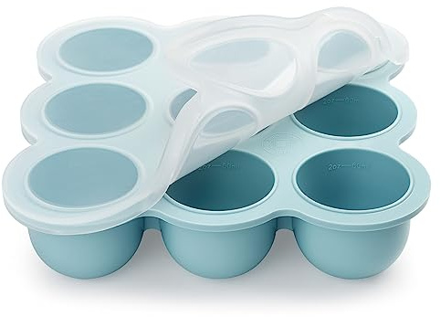Aolso Contenitore in Silicone, 9 Scomparti × 75ml Stampi Contenitori per Freezer Senza BPA, Vassoio in Silicone per Alimenti con Coperchio Rimovibile, Blu