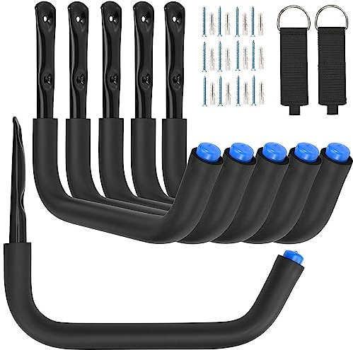 Locawaya Lot de 6 crochets de rangement de garage robustes de 32 cm, support mural pour kayak, canoë, planche de surf, planche à neige, échelle, chaises pliantes, vélo et outils