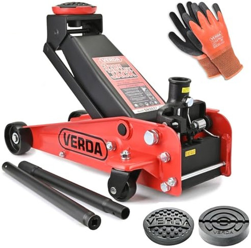 Hydraulischer Wagenheber 3T, 130-490mm + 2X Gummi + Handschuhe Rangierwagenheber Heber, PKW, Profi, Ständer, Flache, Wohnmobil, Geländewagen (Wagenheber 3T)
