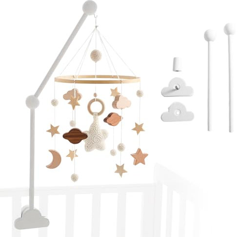 Baby Mobile Halterung, Babybett Kinderbett Mobile Halter Holz Weiß Wolken Design, Höhenverstellbar DIY Baby Mobile Halter Halterung Gestell Stange Für Aufhängung Spieluhr Windspiel Bettglocke