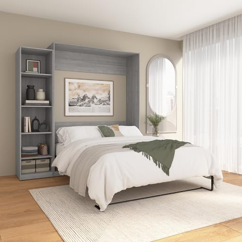 Bestar Claremont Queen Murphy Bed with Closet Organizer (85W) in Platinum Gray, Space-Saving Sleeping Arrangement for Multipurpose Room