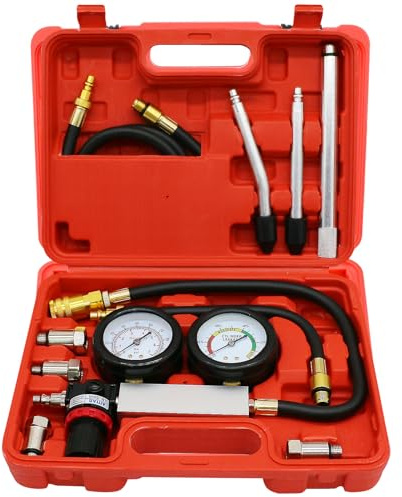 Cylinder Leak Down Tester Kit,Automotive Engine Pressure Gauges Compression Test Leakage Detector Tool Set - Light red (TU-21)