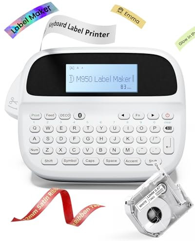Phomemo Label Maker,Keyboard Label Printers,M950 Mini Thermal Labels Maker Bluetooth,Label Makers Machine with Tape 12mm for Home Office Portable labelling Machine White