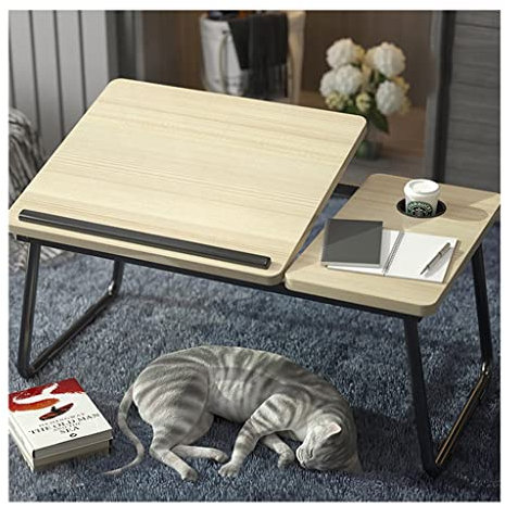 Verstellbarer Laptop-Betttisch, Getränkehalter/Schallwand-Design/Klappbein, tragbar, multifunktional, Betttablett, zum Schreiben, Essen, Betttisch, Schreiben (Farbe: Weiß, Größe: 21,7 Zoll) (Beige 2