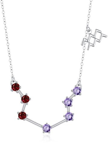 CHENGHONG Wassermann Kette Sternzeichen Kette 925 Sterling Silber Sternzeichen Wassermann Anhänger Halskette mit Geburtsstein Schmuck Geburtstag Geschenke für Frauen Mädchen