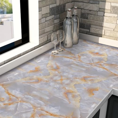 Selbstklebende Tapete Gelber Orangener Marmor Strukturtapete Wandtattoo Schlafzimmer Tapete Selbstklebend Vliestapete Wallpaper for Living Room Tapeten Langlebig Wandschutzfolie 40x100cm/2 Pcs