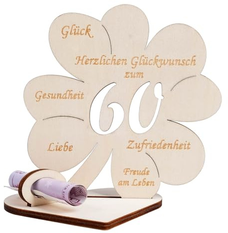 Geldgeschenke Geburtstag, Kleeblatt Glück Geldgeschenk 60 Geburtstag Frauen Männer, Geldgeschenk aus Holz Holz Schild Gästebuch, Personalisiert Tischdekoration