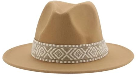 Panamahut für Herren und Damen, Cowboyhüte für Damen, solide große Krempe, Fedoras, Khaki, Filzhut, Braun Grau, 56-58cm(adults)