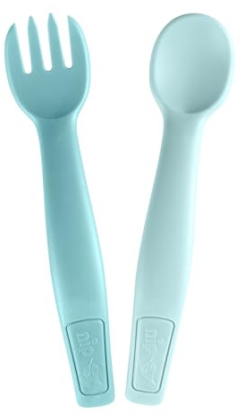 nip Kinderbesteck Babybesteck ab 9 Monaten, Besteckset Löffel & Gabel, blau | Besteck zum Essenlernen, ergonomisches & kindgerechtes Design, spülmaschinengeeignet & bruchsicher, Made in Germany