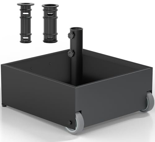 PGGP Schirmständer mit Blumenmotiv, strapazierfähig, mit Rollen, max. 90 kg, befüllbarer Schirmständer aus Metall, für Terrasse, Deck, Pool und Rasen