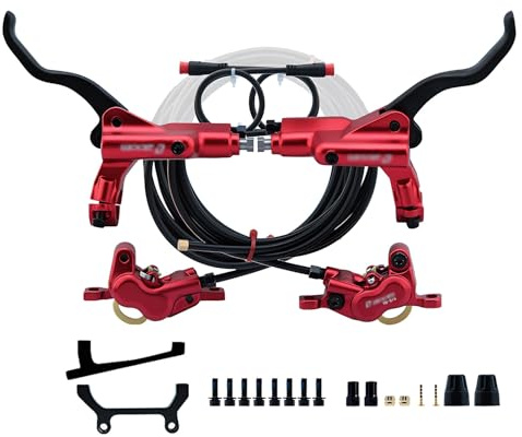 HZXQCVB 4 Pistoni Set di Freni A Disco Idraulici per Biciclette Elettriche con Sensore di Spegnimento A 2 Pin Kit Freni A Disco Include Leve Freno, Pinze E Tubo Flessibile da 2300mm(Red,for 180mm)
